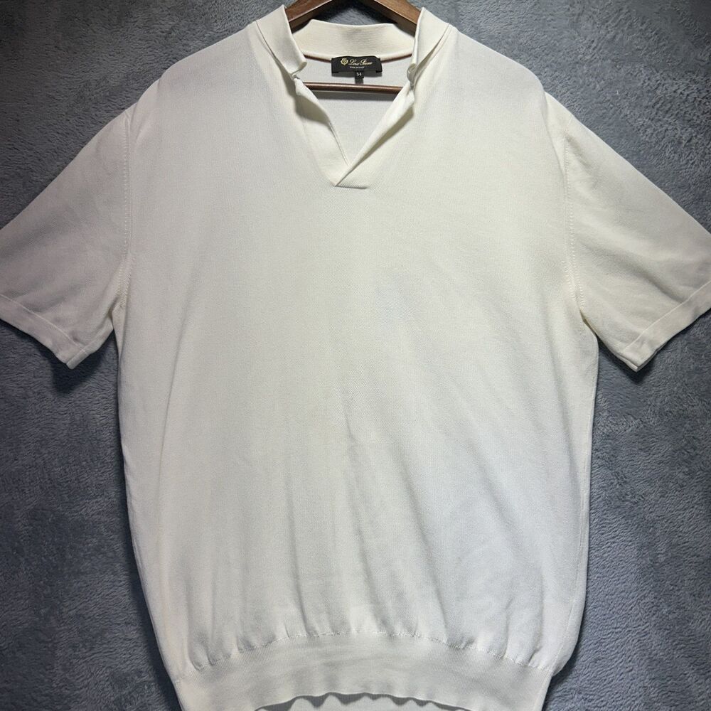 Loro Piana Pullover Men IT 54 White V-Neck Knit Short Sleeve Lightweight Italy